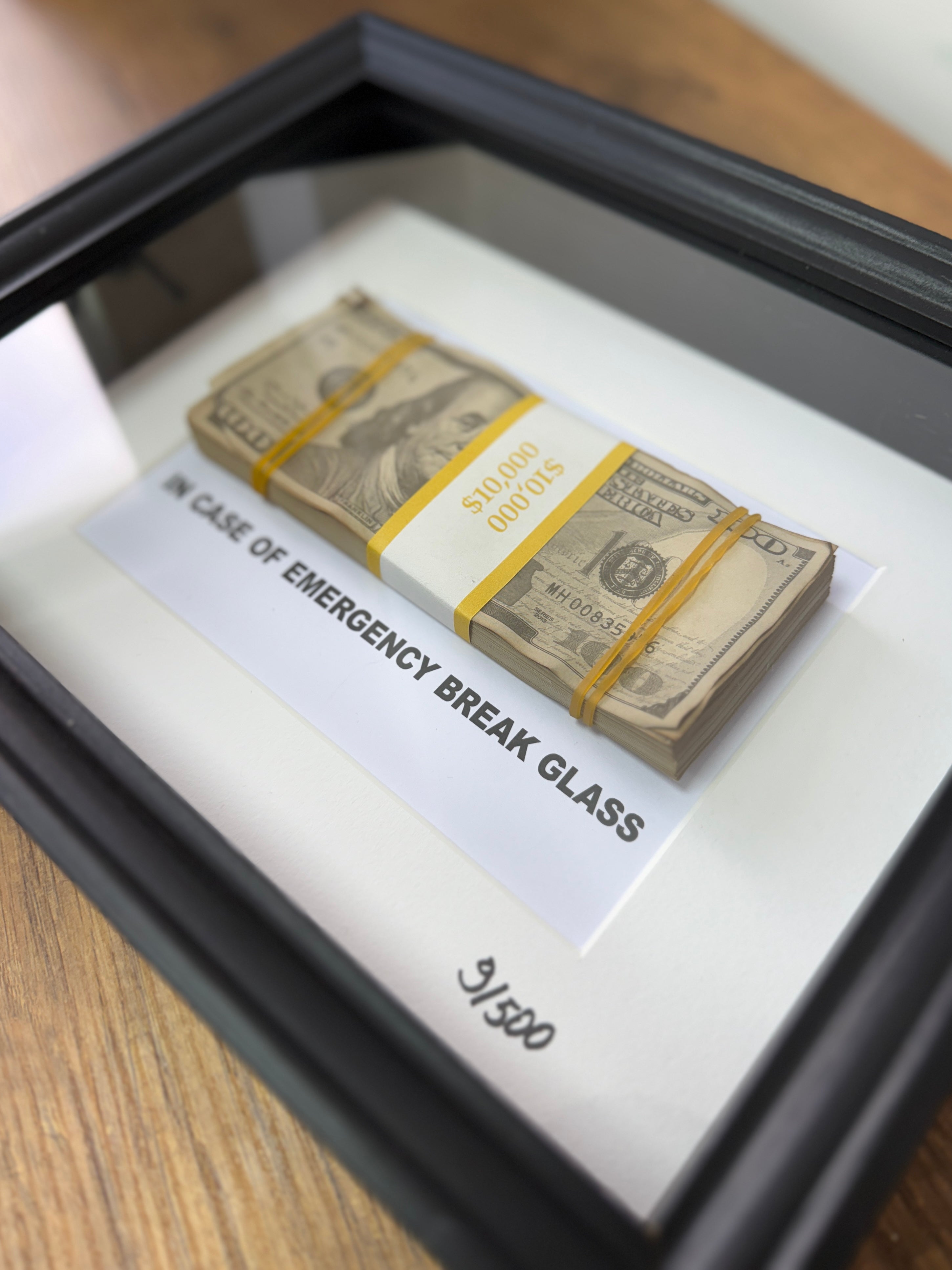 Front view of object100™ Emergency €100 Frame collectible wall art