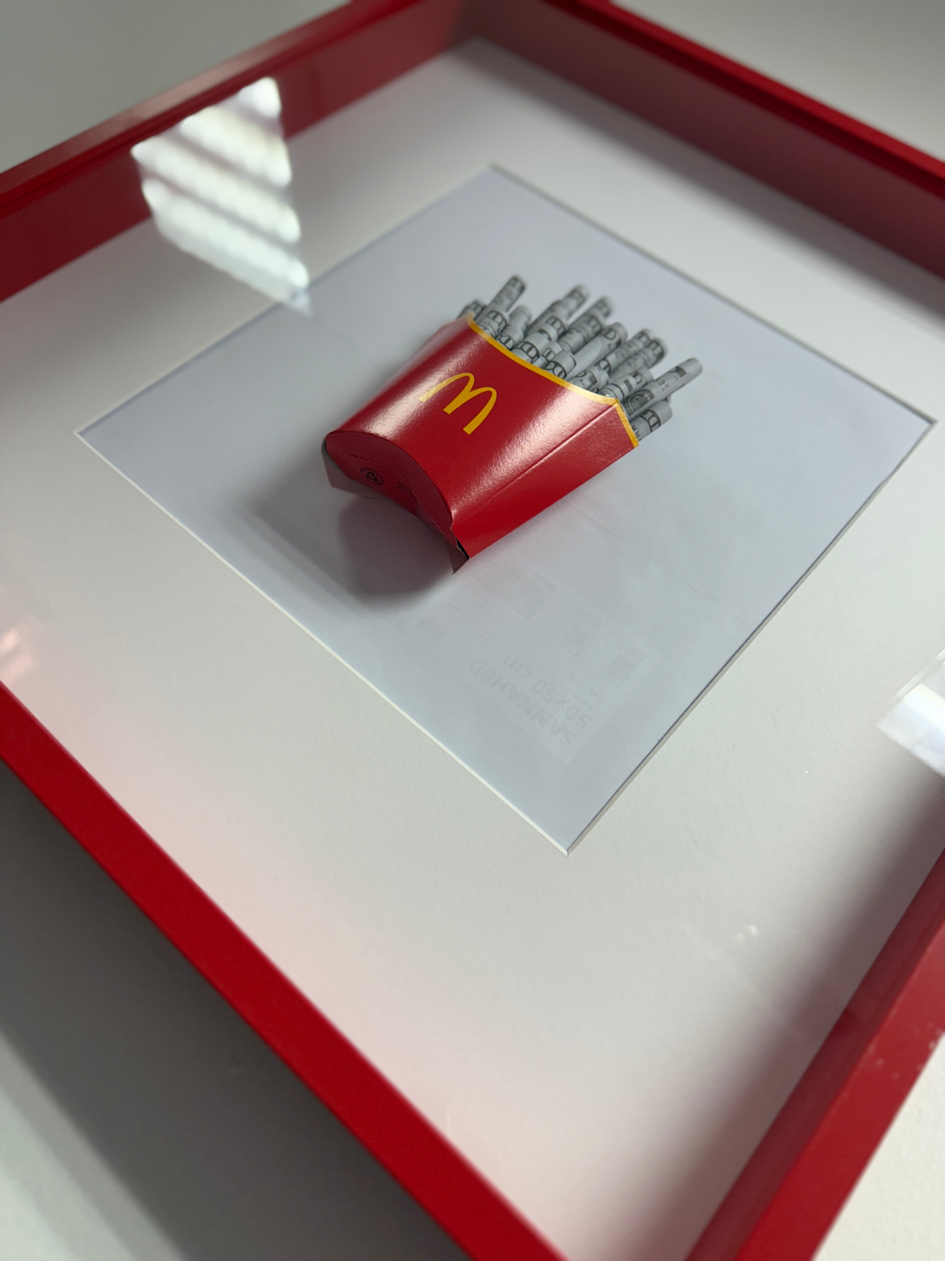 object100™ Stay Hungry Frame featuring iconic fries inspired pop art in a red wooden frame